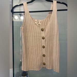 Never worn knit tan/khaki medium tank top with brown buttons